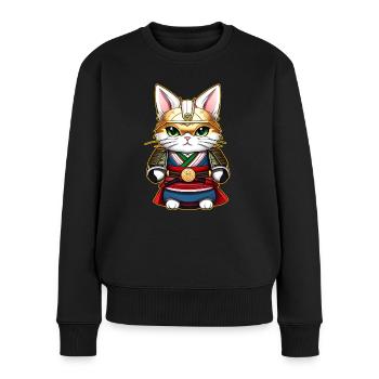 Mignon chat samouraï - Pull Premium bio Femme - noir - Devant - Julia (174cm)