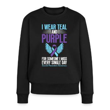 Je porte du sarcelle et du violet pour la conscience - Pull Premium bio Femme - noir - Devant - Julia (174cm)