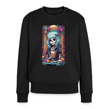 Gothic Girl citrouille épices Latte Design d’automne - Pull Premium bio Femme - noir - Devant - Julia (174cm)