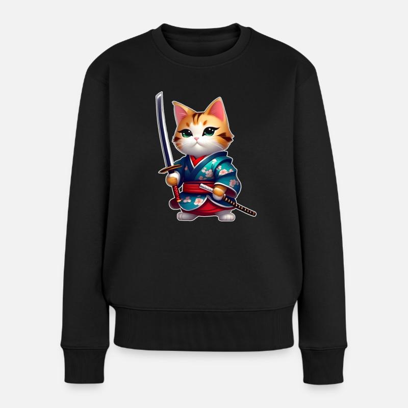Mignon chat samouraï - Pull Premium bio Femme - noir