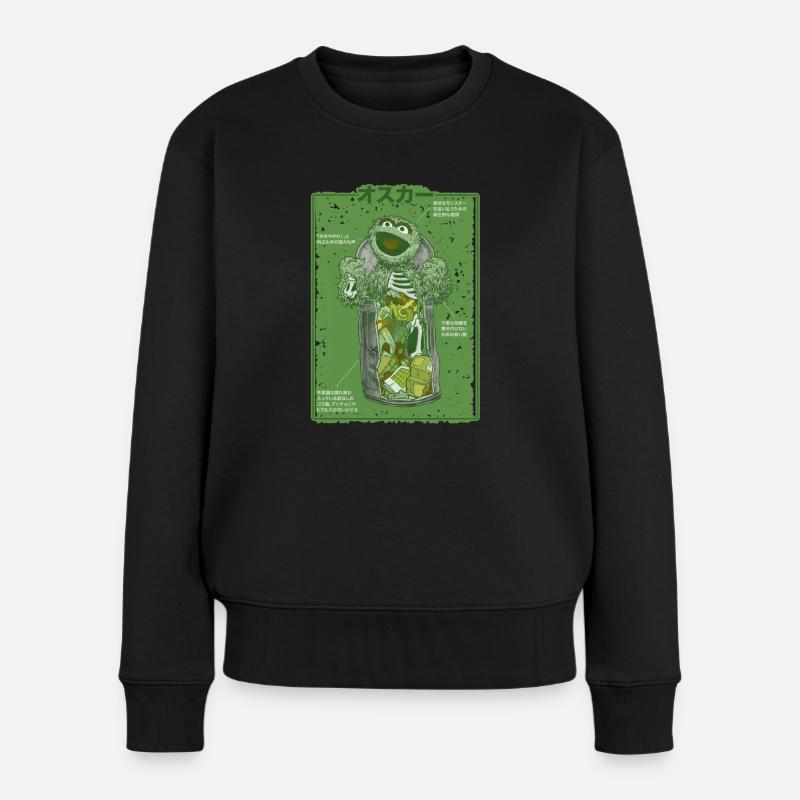 Sesamstraße Oscar Anatomie Mülltonne - Frauen Premium Bio Pullover - Schwarz