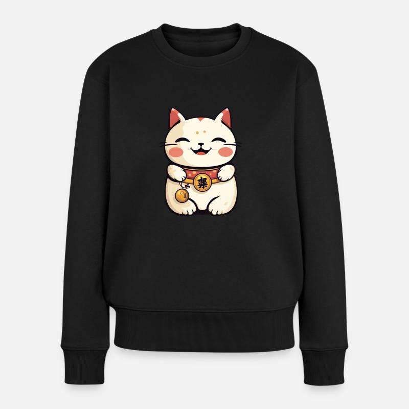 Maneki Neko Cat - Anime Shirt - Frauen Premium Bio Pullover - Schwarz