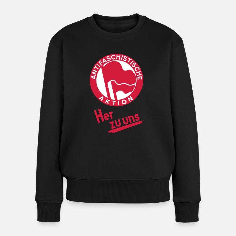 Antifaschistische Aktion - Her zu uns! Antifa Logo - Frauen Premium Bio Pullover - Schwarz