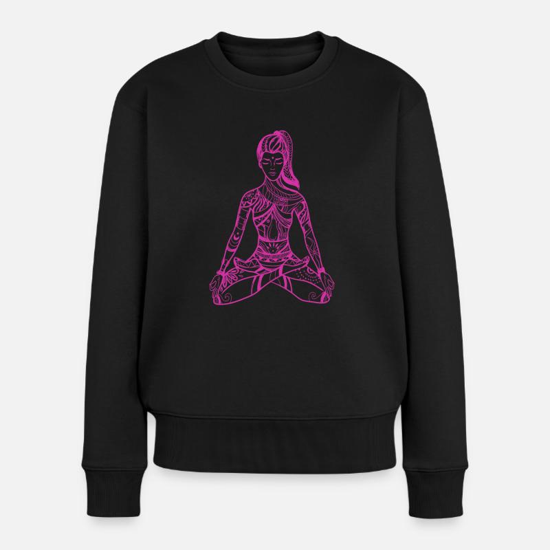 01 Yoga Padmasana oder Lotusblüte | Zeichnen von Strichen - Frauen Premium Bio Pullover - Schwarz