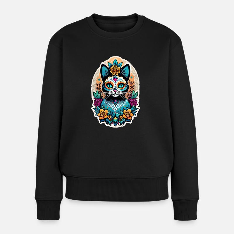 Katze Mexiko - Dia de los Muertos - Frauen Premium Bio Pullover - Schwarz
