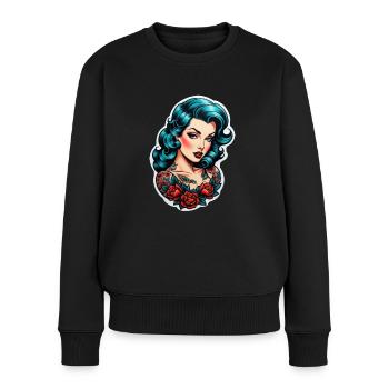 Rockabilly / Pin-up / 50er Jahre - Frauen Premium Bio Pullover - Schwarz - Vorne - Julia (174cm)