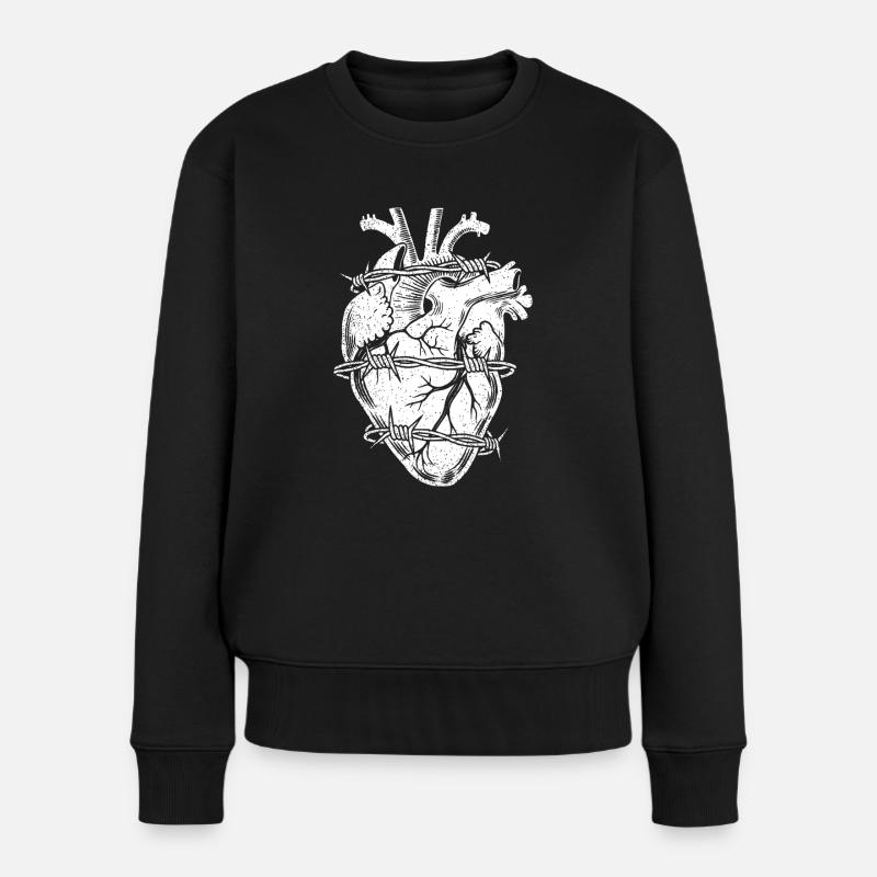Stacheldraht Herz - Frauen Premium Bio Pullover - Schwarz
