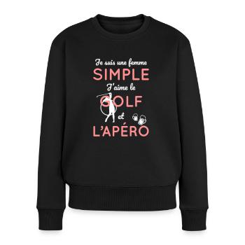 Golf - Femme simple j'aime le golf et l'apéro - Pull Premium bio Femme - noir - Devant - Julia (174cm)