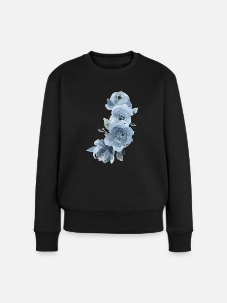 Blaue Blumen - Frauen Premium Bio Pullover - Schwarz