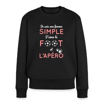Je suis une femme simple j'aime le foot et l'apéro - Pull Premium bio Femme - noir - Devant - Julia (174cm)