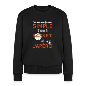 Femme simple aime le basket et l'apéro - Pull Premium bio Femme - noir - Devant - Julia (174cm)