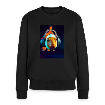 Clownfisch Kopfhörer - Frauen Premium Bio Pullover - Schwarz - Vorne - Julia (174cm)