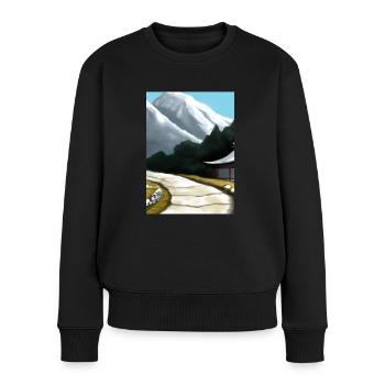 Pfad zu einem Berg - Frauen Premium Bio Pullover - Schwarz - Vorne - Julia (174cm)