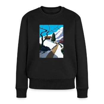 Pfad zu einem Berg - Frauen Premium Bio Pullover - Schwarz - Vorne - Julia (174cm)