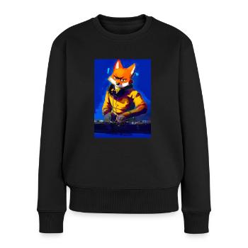 Fox am DJ-Pult - Frauen Premium Bio Pullover - Schwarz - Vorne - Julia (174cm)