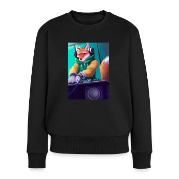 Fox am DJ-Pult - Frauen Premium Bio Pullover - Schwarz - Vorne - Julia (174cm)