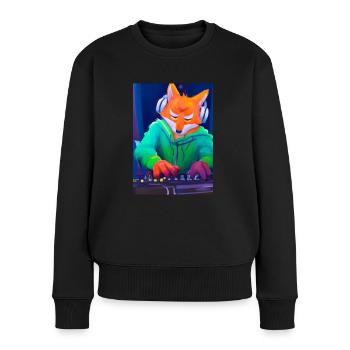 Fox am DJ-Pult - Frauen Premium Bio Pullover - Schwarz - Vorne - Julia (174cm)