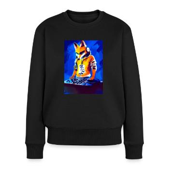 Fox am DJ-Pult - Frauen Premium Bio Pullover - Schwarz - Vorne - Julia (174cm)