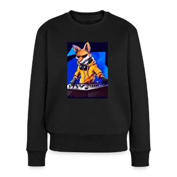 Fox am DJ-Pult - Frauen Premium Bio Pullover - Schwarz - Vorne - Julia (174cm)