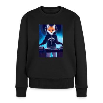 Fox am DJ-Pult - Frauen Premium Bio Pullover - Schwarz - Vorne - Julia (174cm)