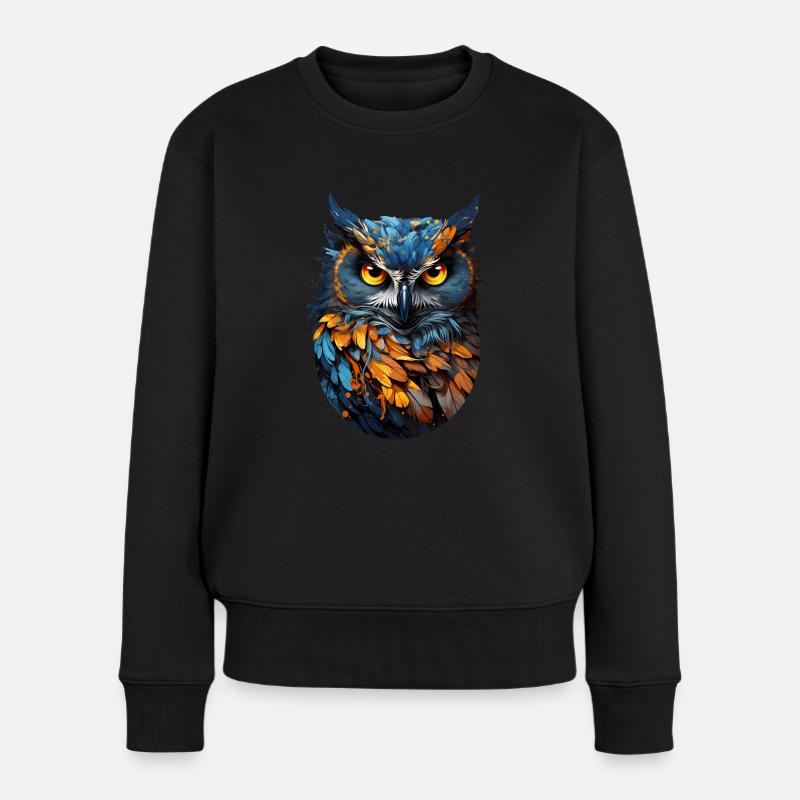 Eule - Frauen Premium Bio Pullover - Schwarz