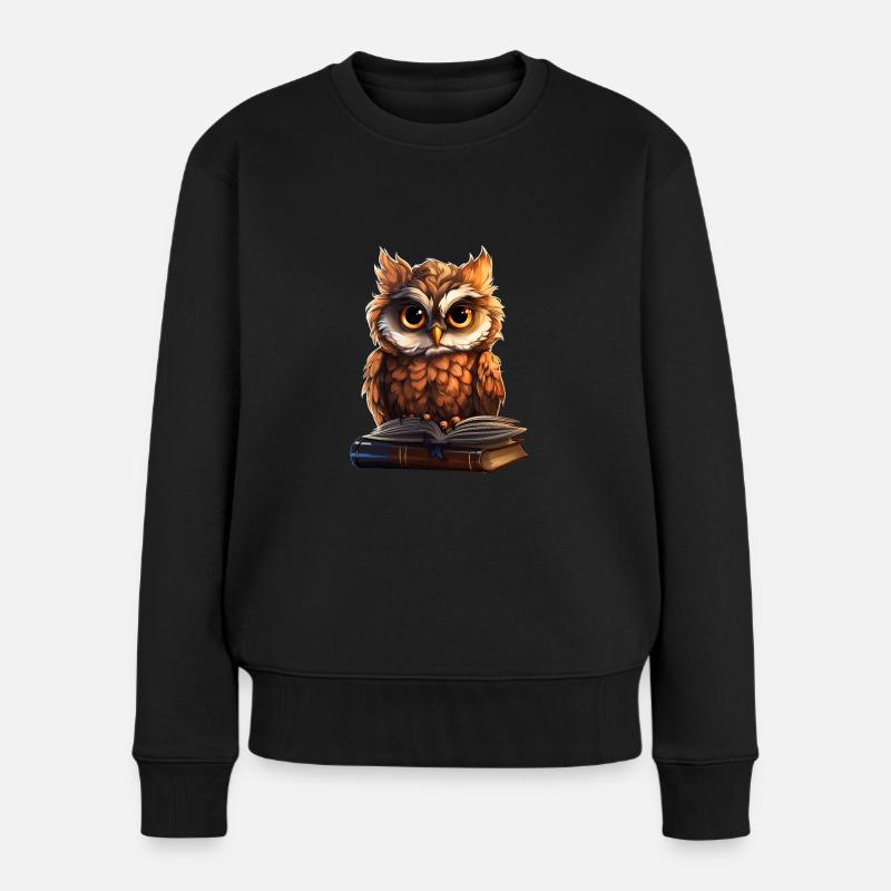 Eule - Frauen Premium Bio Pullover - Schwarz