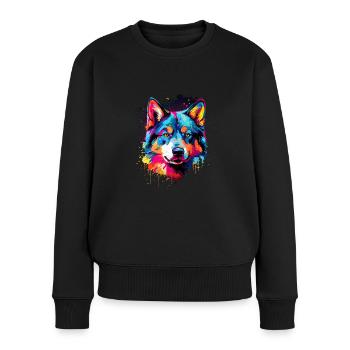 Husky Colorful - Frauen Premium Bio Pullover - Schwarz - Vorne - Julia (174cm)