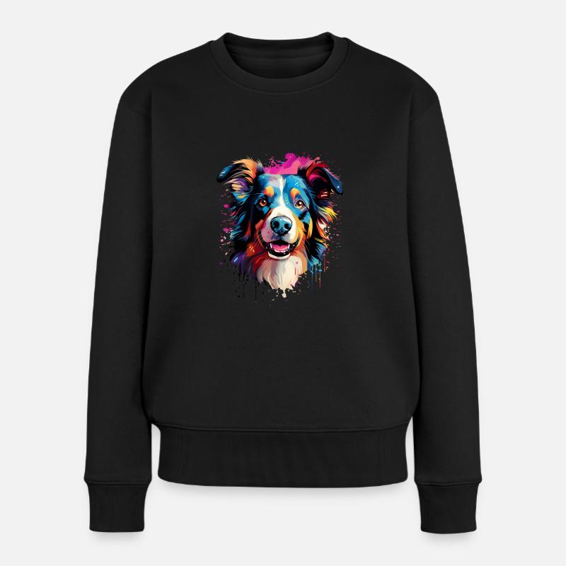 Border Collie Colorful - Frauen Premium Bio Pullover - Schwarz