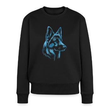 Deutscher Schäferhund Kopf blau - Frauen Premium Bio Pullover - Schwarz - Vorne - Julia (174cm)