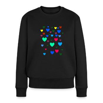 Herzen, Herz,bunte herzen, rote Herzen - Frauen Premium Bio Pullover - Schwarz - Vorne - Julia (174cm)