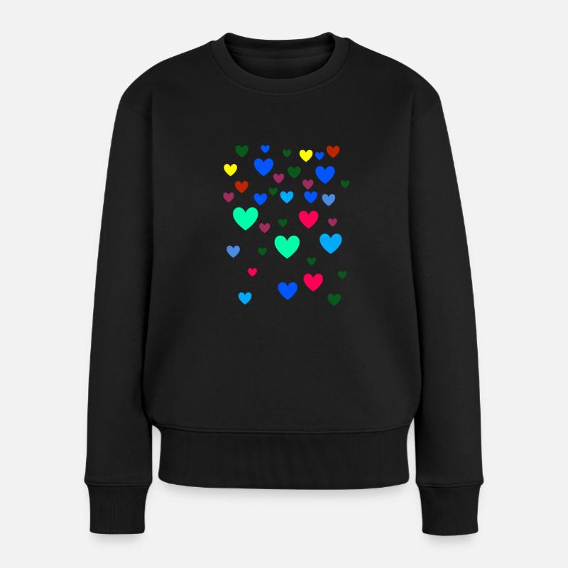 Herzen, Herz,bunte herzen, rote Herzen - Frauen Premium Bio Pullover - Schwarz