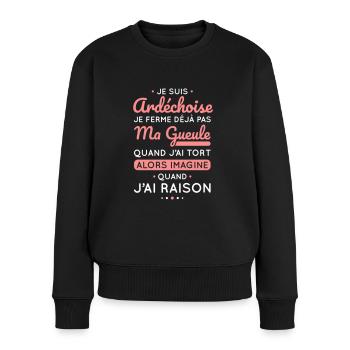 Je suis Ardéchoise - Je ferme pas ma gueule - Pull Premium bio Femme - noir - Devant - Julia (174cm)