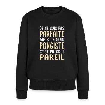Je ne suis pas parfaite mais je suis pongiste - Pull Premium bio Femme - noir - Devant - Julia (174cm)