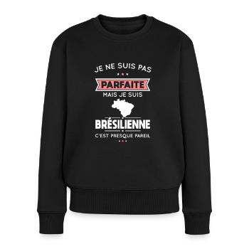 Je ne suis pas parfaite mais je suis Brésilienne - Pull Premium bio Femme - noir - Devant - Julia (174cm)
