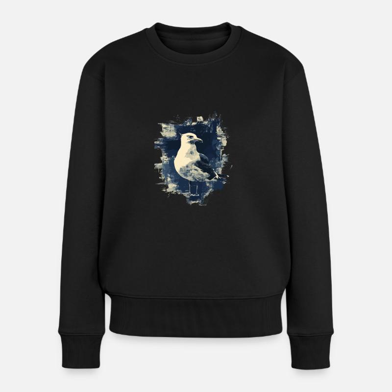 Vintage Seemöwe Nautischer Vogel - Frauen Premium Bio Pullover - Schwarz
