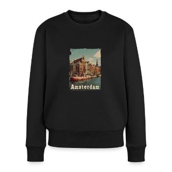 Vintage Amsterdam Kanal Niederlande Holland - Frauen Premium Bio Pullover - Schwarz - Vorne - Julia (174cm)