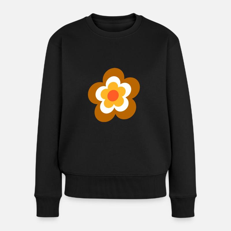 70er Jahre Blume Muster Retro - Frauen Premium Bio Pullover - Schwarz