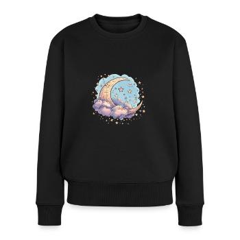 Himmlischer Mond Raum Sternenhimmel Nacht Himmel - Frauen Premium Bio Pullover - Schwarz - Vorne - Julia (174cm)