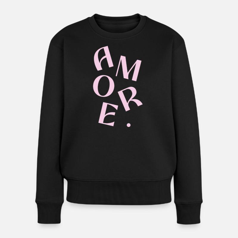 Pink-Amore-Text-Design - Frauen Premium Bio Pullover - Schwarz