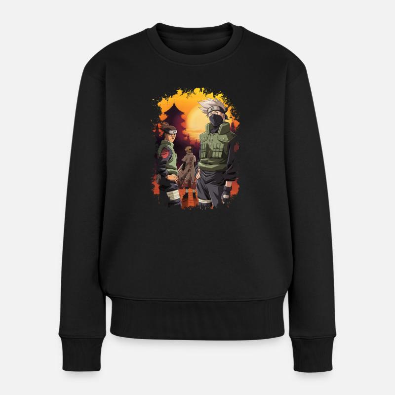 Naruto Cooles Design Mit Kakashi, Iruka Und Naruto - Frauen Premium Bio Pullover - Schwarz