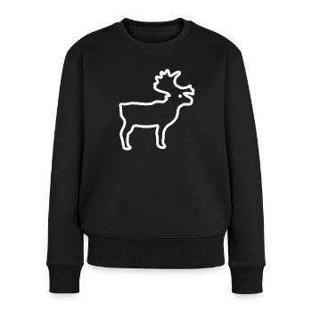 Rentier als weiße Kontur - Frauen Premium Bio Pullover - Schwarz - Vorne - Julia (174cm)