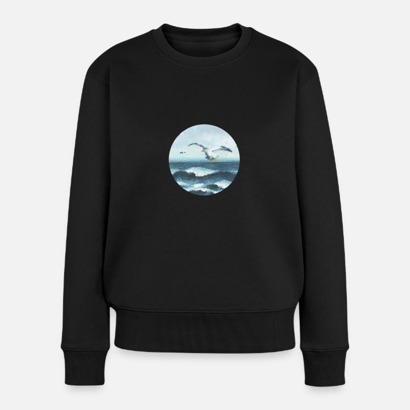 Möwen - Frauen Premium Bio Pullover - Schwarz