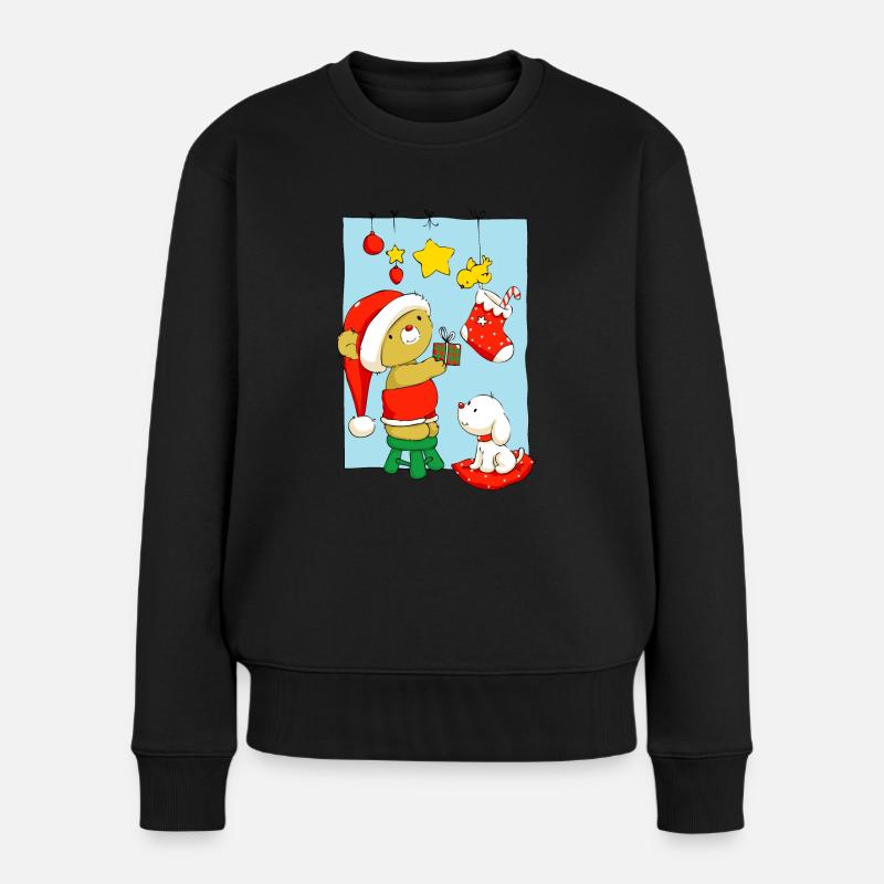 Christmas Bear doing Christmas decorations - Pull Premium bio Femme - noir