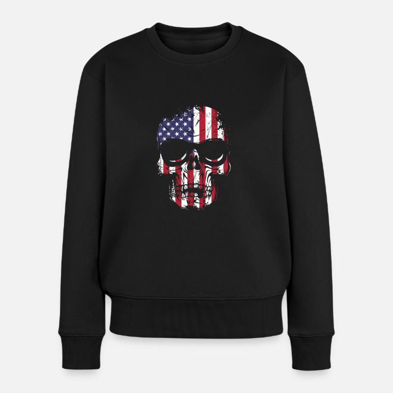 US Flaggen Schädel mit Sonnenbrille - Frauen Premium Bio Pullover - Schwarz