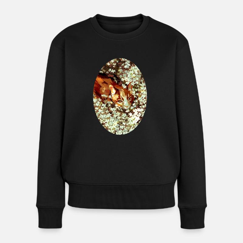 Spottedleaf Katze Tüpfelblatt Heiler Blumen Wiese - Frauen Premium Bio Pullover - Schwarz