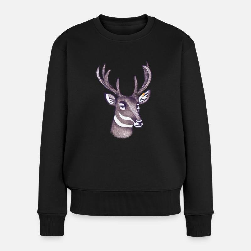 Hirschkopf im Herbst Hirsch Geweih Bock Reh Kitz 7 - Frauen Premium Bio Pullover - Schwarz