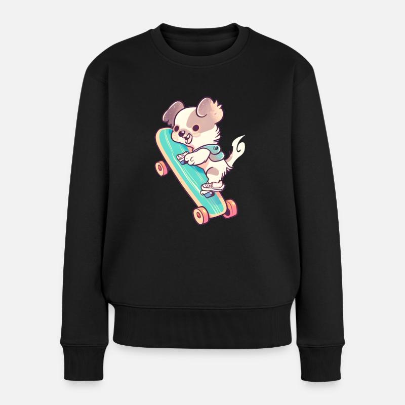 Ein Hündchen auf einem Skateboard - Frauen Premium Bio Pullover - Schwarz