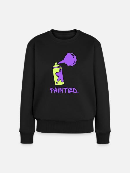 Painted - Grün/Lila - Frauen Premium Bio Pullover - Schwarz