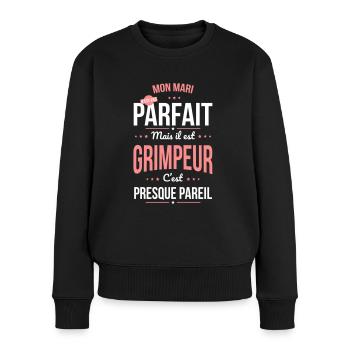 Mon mari n'est pas parfait mais il est grimpeur - Pull Premium bio Femme - noir - Devant - Julia (174cm)