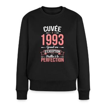 Anniversaire 30 ans - Cuvée 1993 - Cadeau Humour - Pull Premium bio Femme - noir - Devant - Julia (174cm)